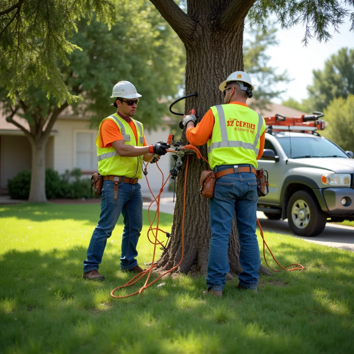 Low-impact arborist rigging equipment and turf protection mats in San Antonio