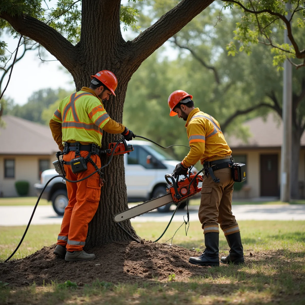 Safety protocols and rigging during Best Shade Trees for San Antonio's Caliche and Clay Soils