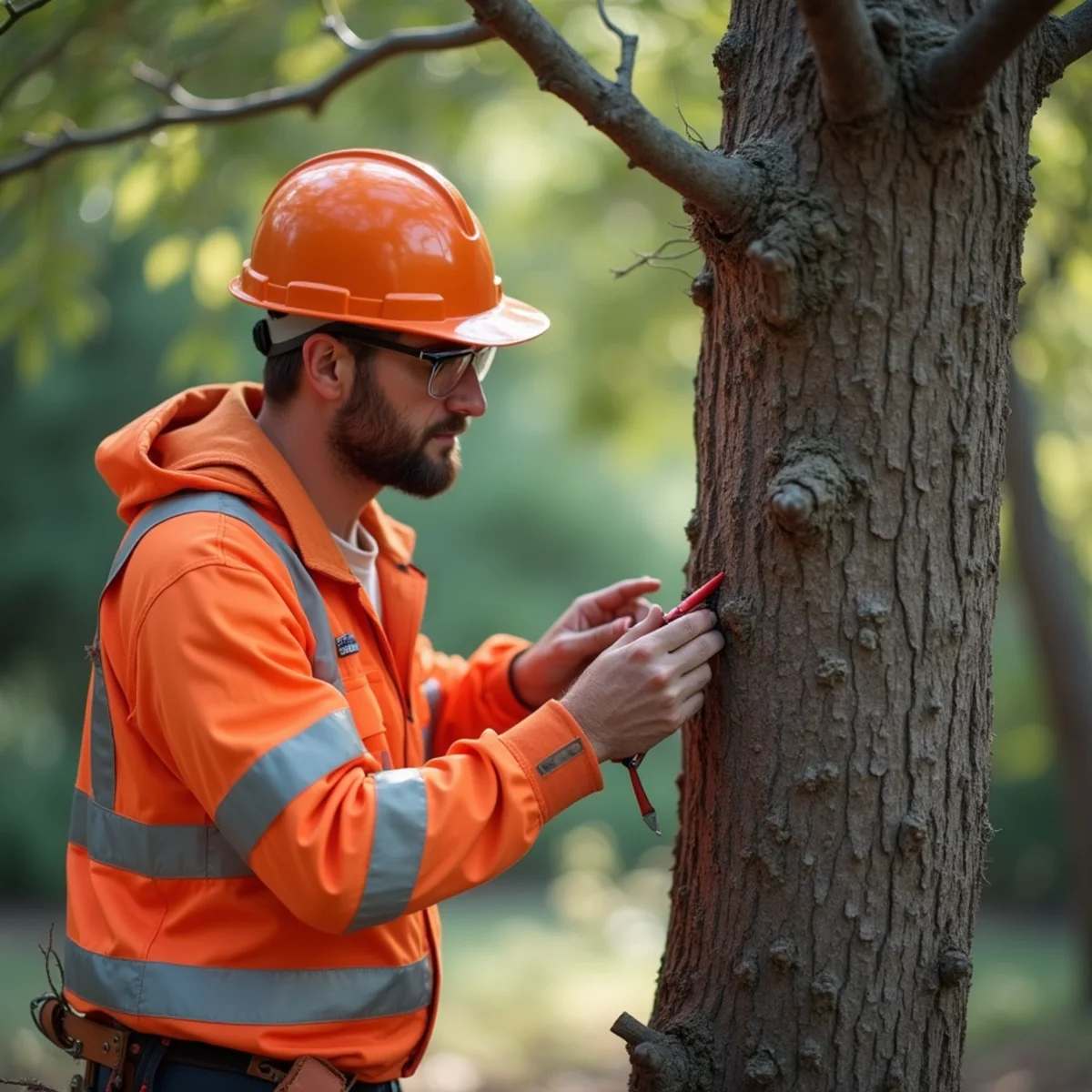 Arborist evaluating tree condition for Cedar Clearing in the Hill Country: Allergies, Wildfire and What to Keep