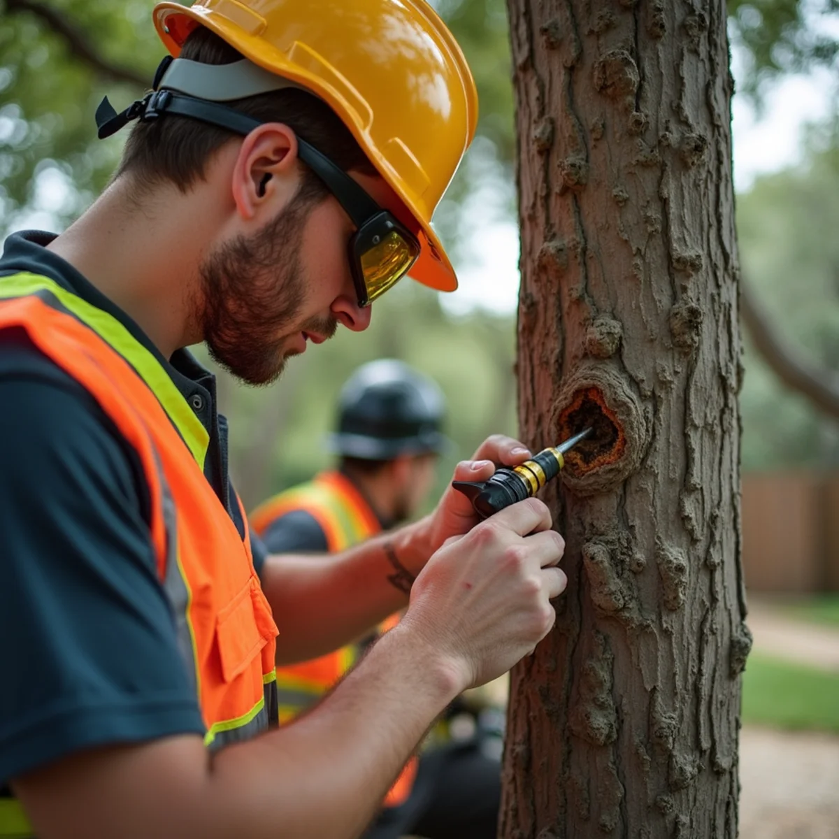 Arborist evaluating tree condition for Oak Wilt in the San Antonio Area: Signs, Spread and Your Options