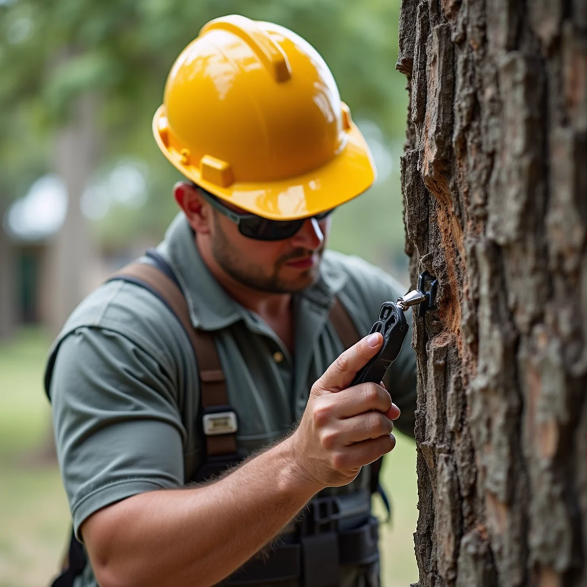 Arborist evaluating tree condition for Palm Tree Care After a Texas Freeze: Trim, Wait or Remove?
