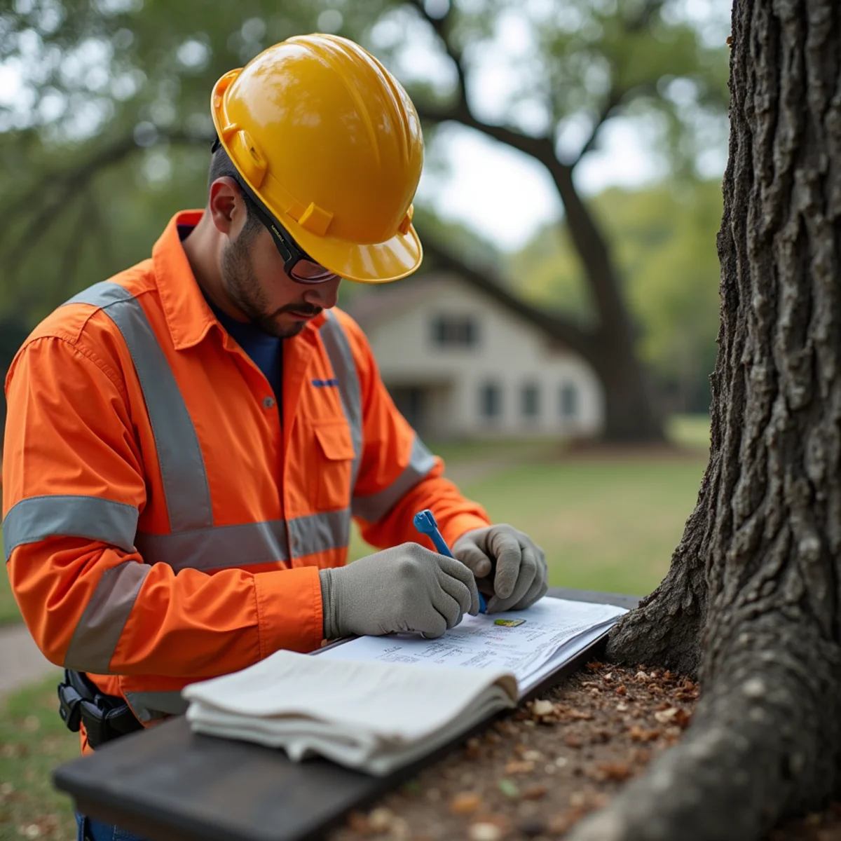 Arborist evaluating tree condition for After a Hail or Windstorm: Storm-Damaged Tree Checklist for Bexar County