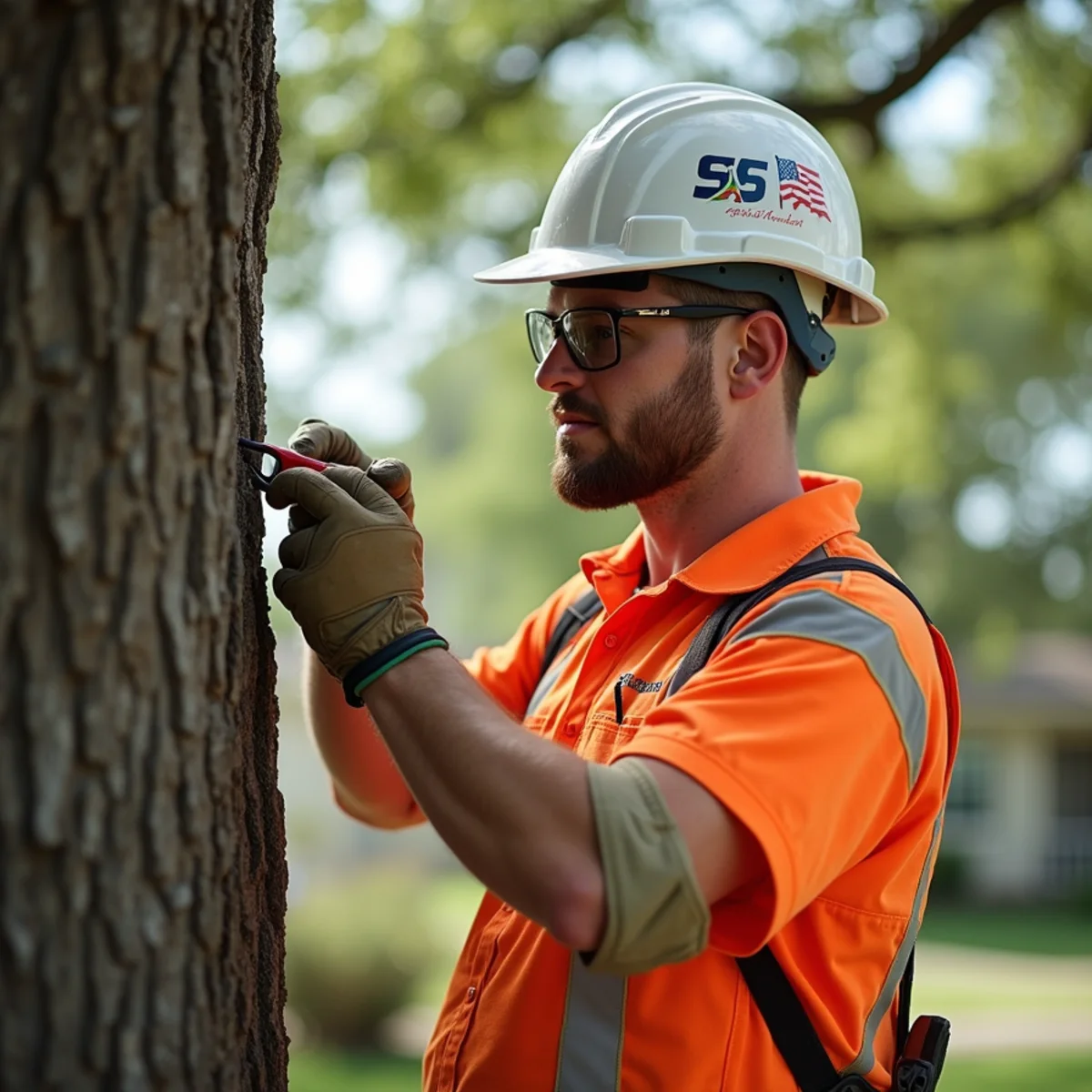 Arborist evaluating tree condition for Spring Storm Season Tree Prep Checklist for South Texas Homes