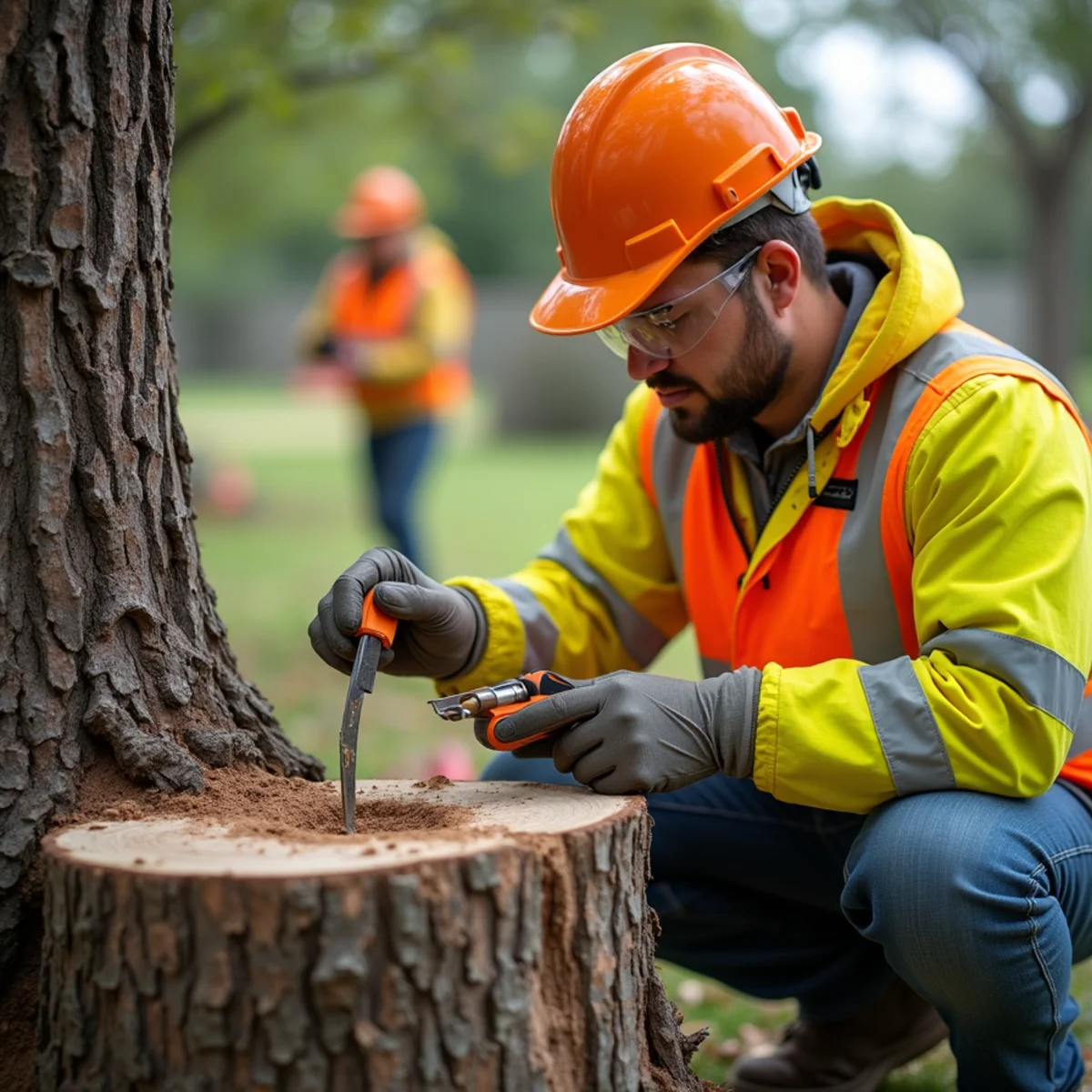 Arborist evaluating tree condition for Stump Grinding vs. Stump Removal: Which Does Your Yard Need?