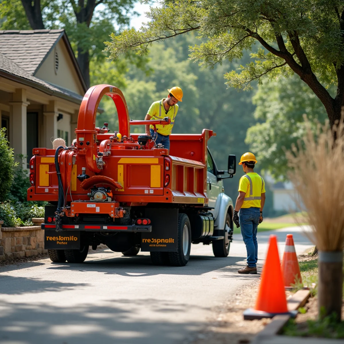 Heavy duty chipper and crane equipment during 24/7 Emergency Tree Service