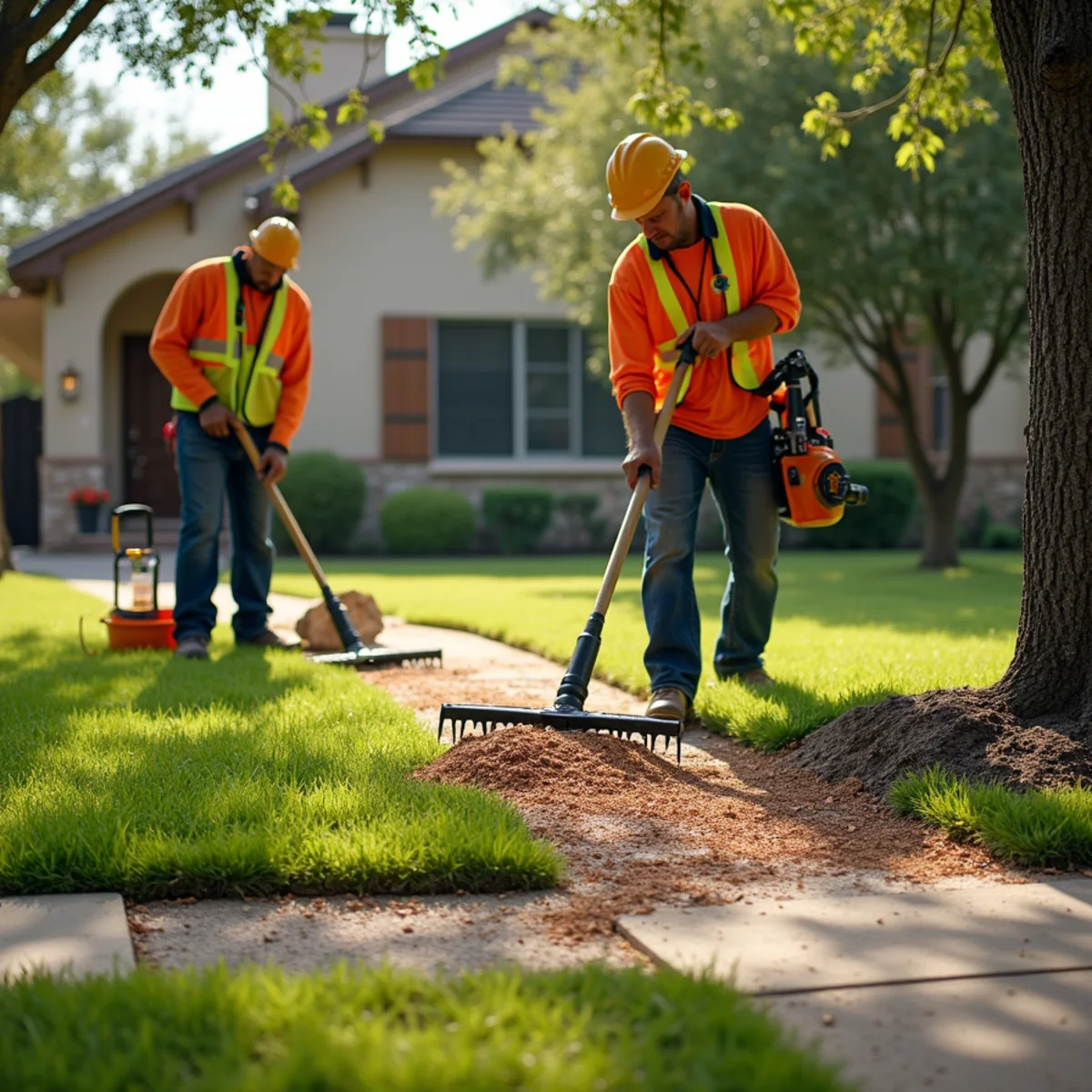 Complete lawn raking and debris haul-off following Fallen Tree & Tree-on-House Removal
