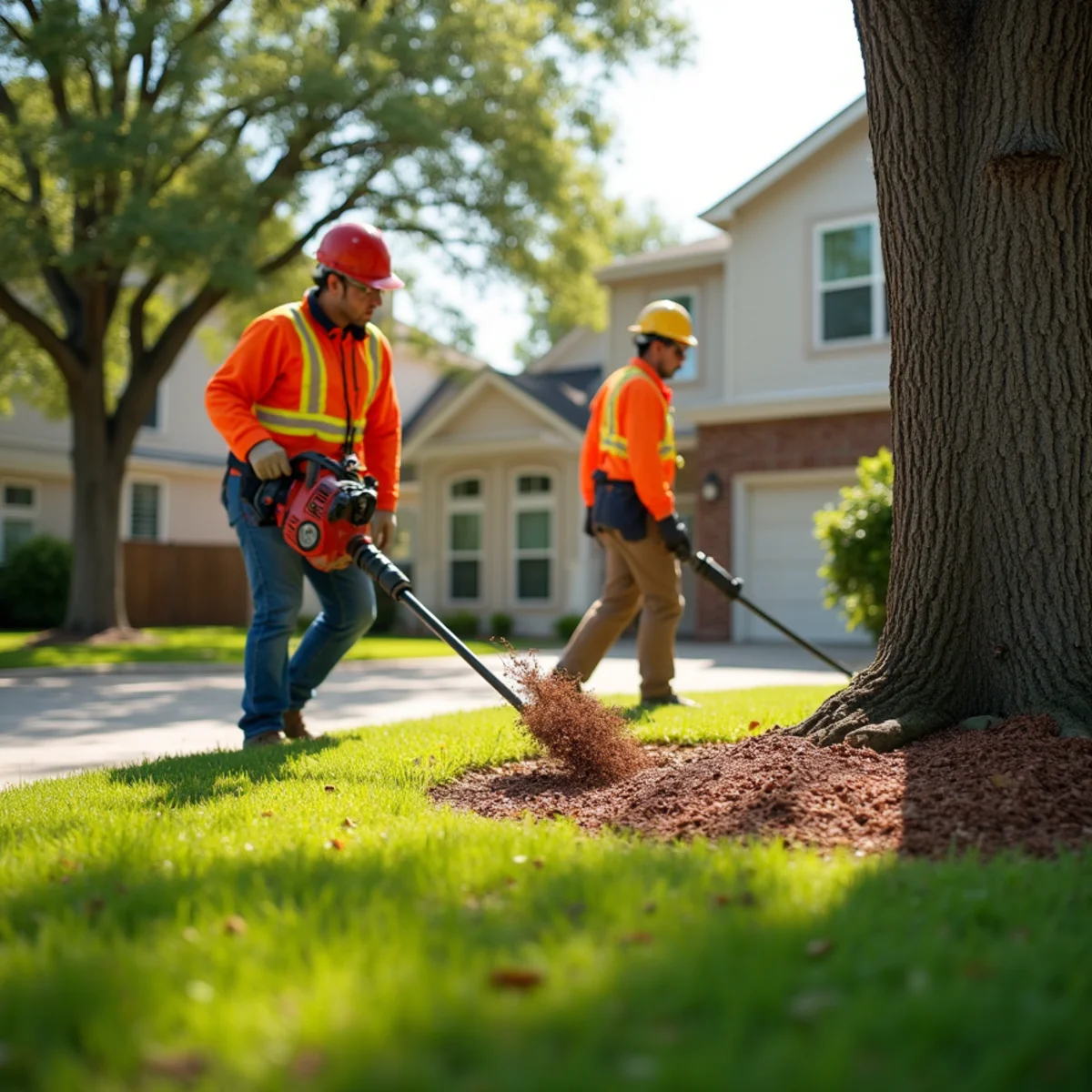 Complete lawn raking and debris haul-off following Hazardous Tree Removal