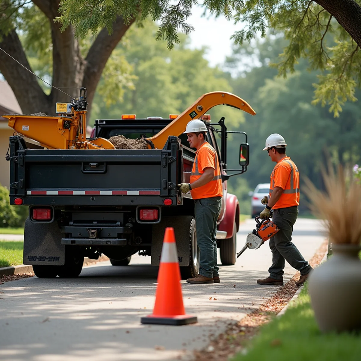 Heavy duty chipper and crane equipment during Lot & Cedar Clearing