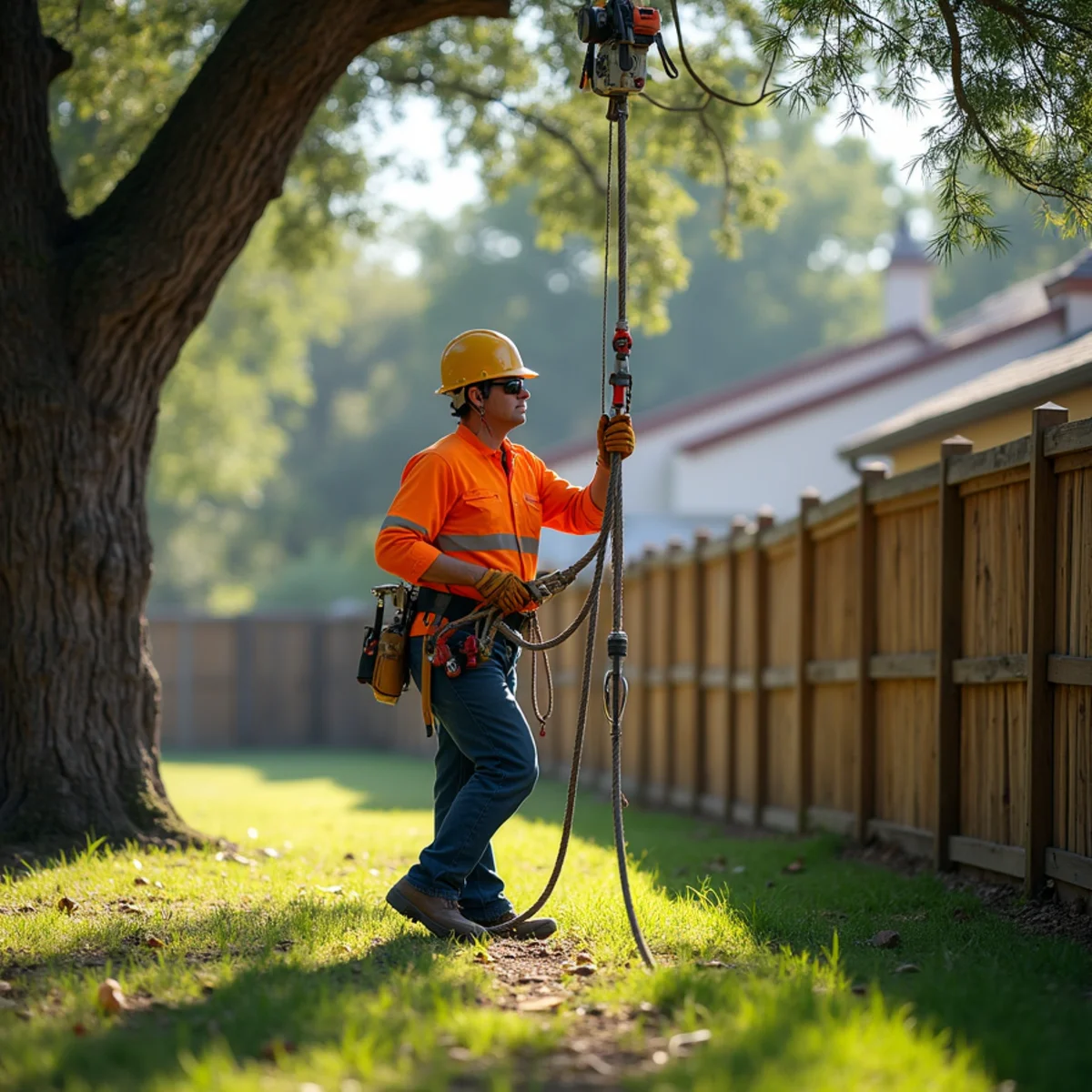 Specialized rope rigging and lowering system for Oak Wilt Prevention & Tree Inspection