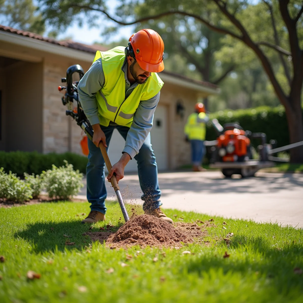 Complete lawn raking and debris haul-off following Overhanging Limb & Roof Clearance