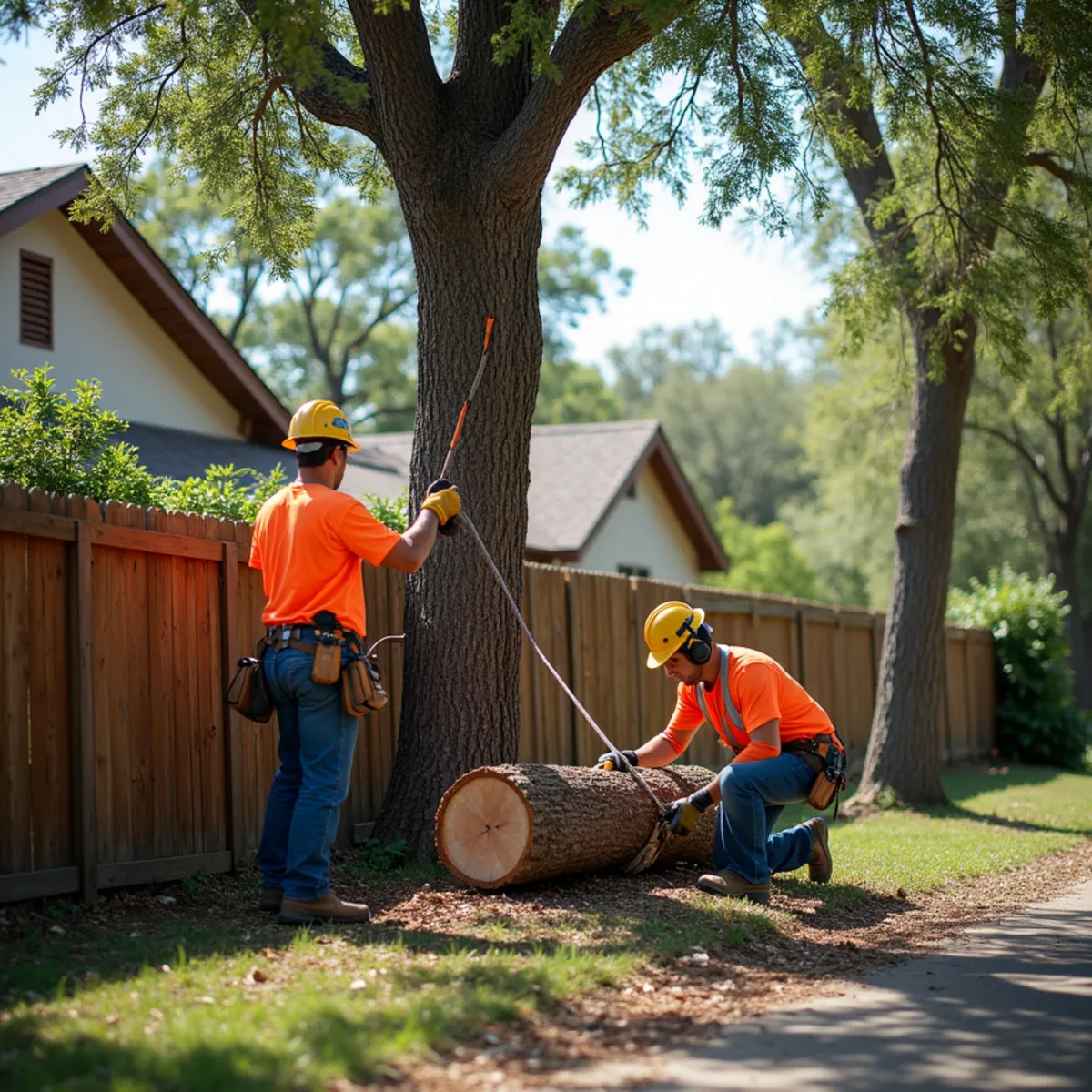 Controlled tree removal near residential home in Balcones Heights