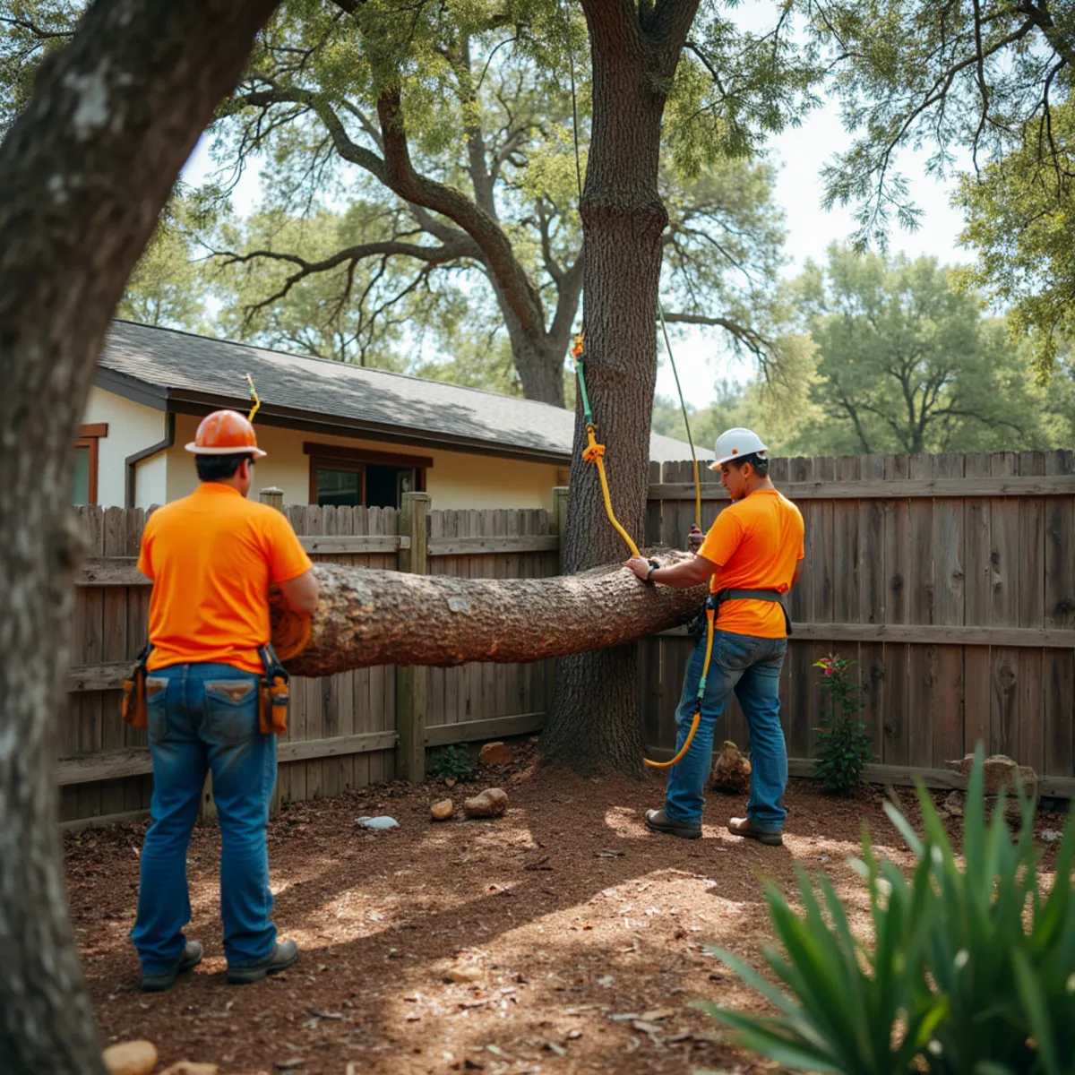 Controlled tree removal near residential home in Boerne