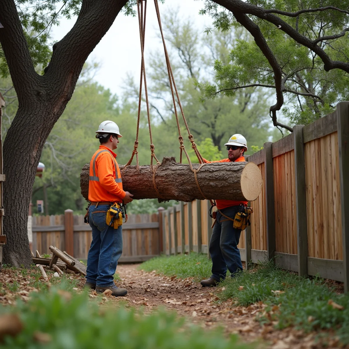 Controlled tree removal near residential home in Canyon Lake