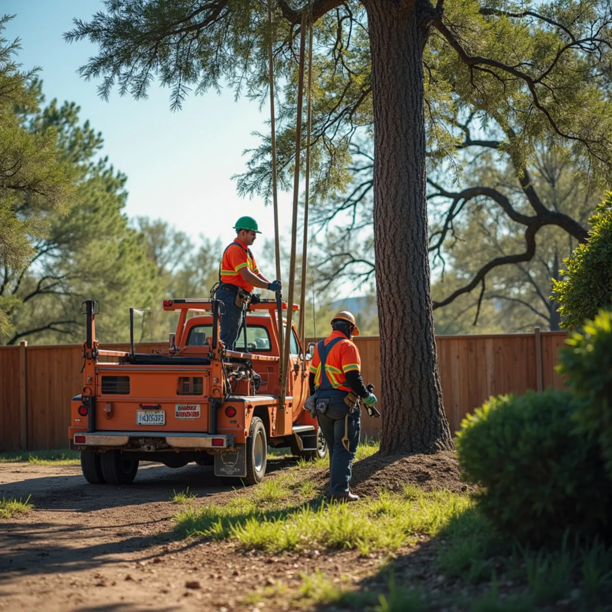 Controlled tree removal near residential home in Cibolo
