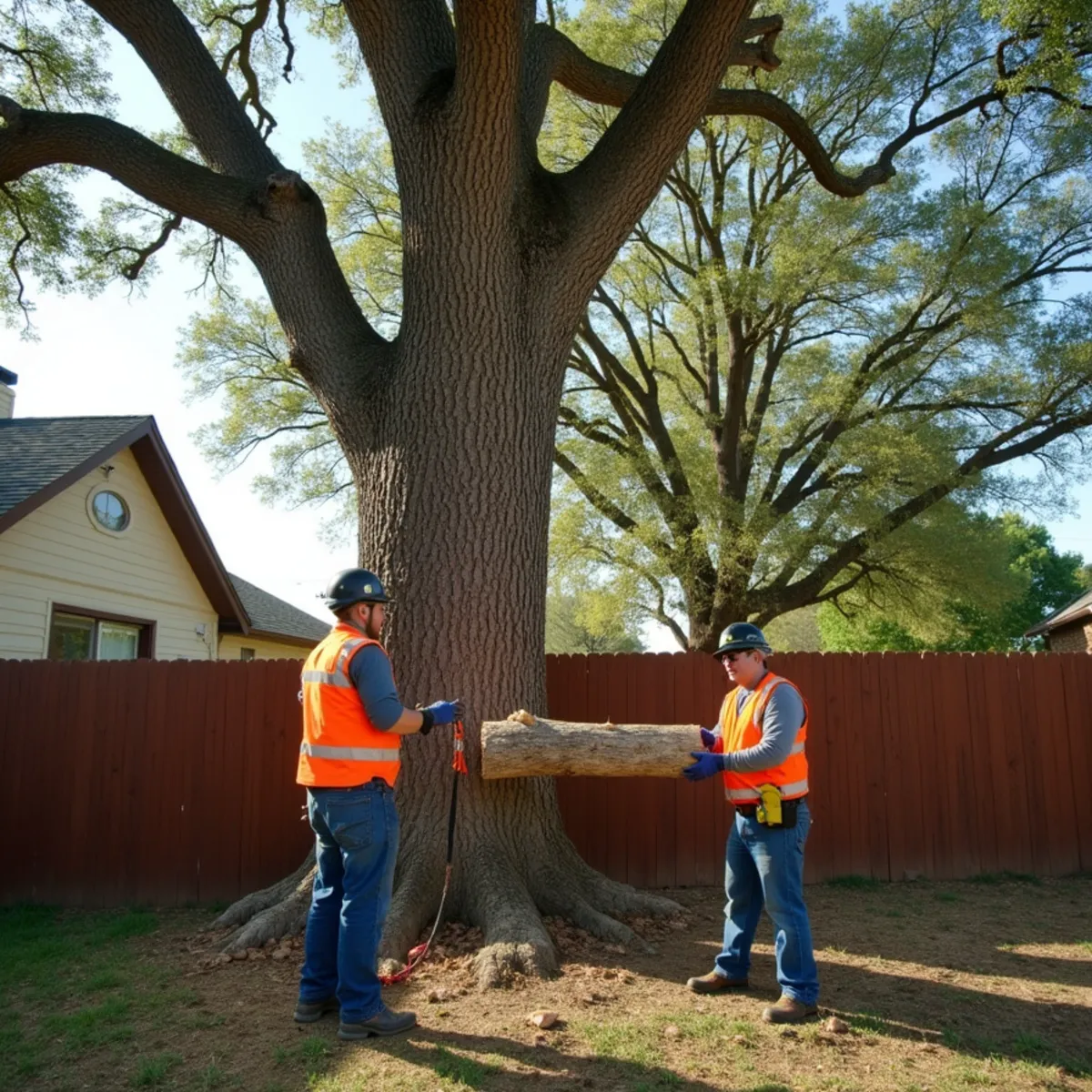Controlled tree removal near residential home in Converse