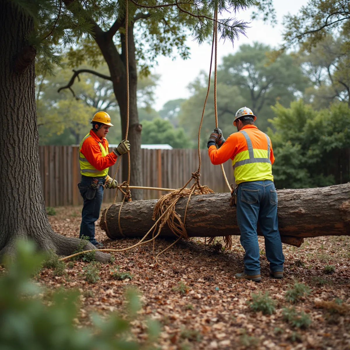 Controlled tree removal near residential home in Fair Oaks Ranch