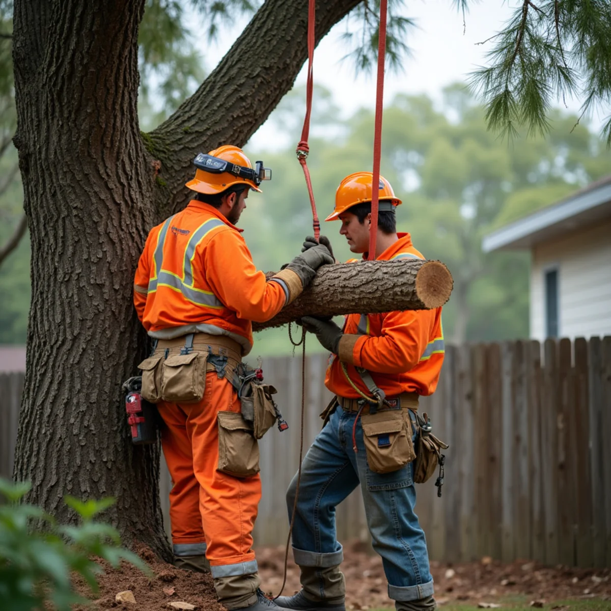 Controlled tree removal near residential home in Garden Ridge