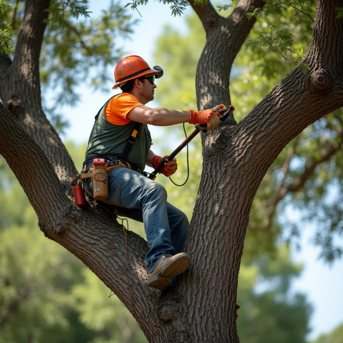 Live oak tree trimming and canopy thinning in Helotes