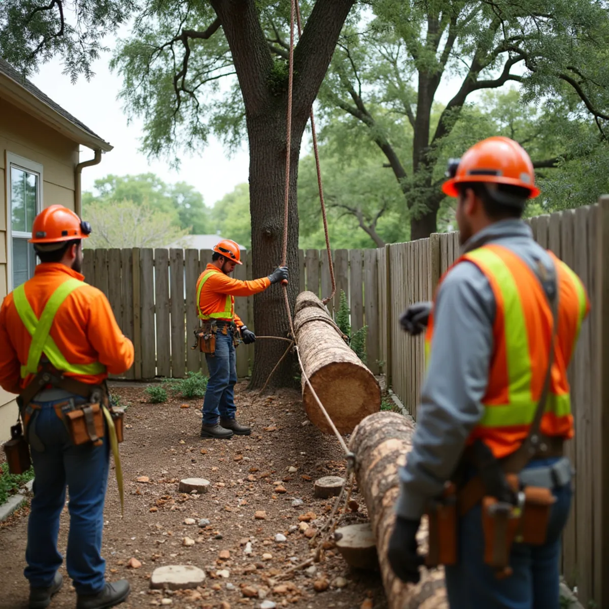 Controlled tree removal near residential home in Hill Country Village
