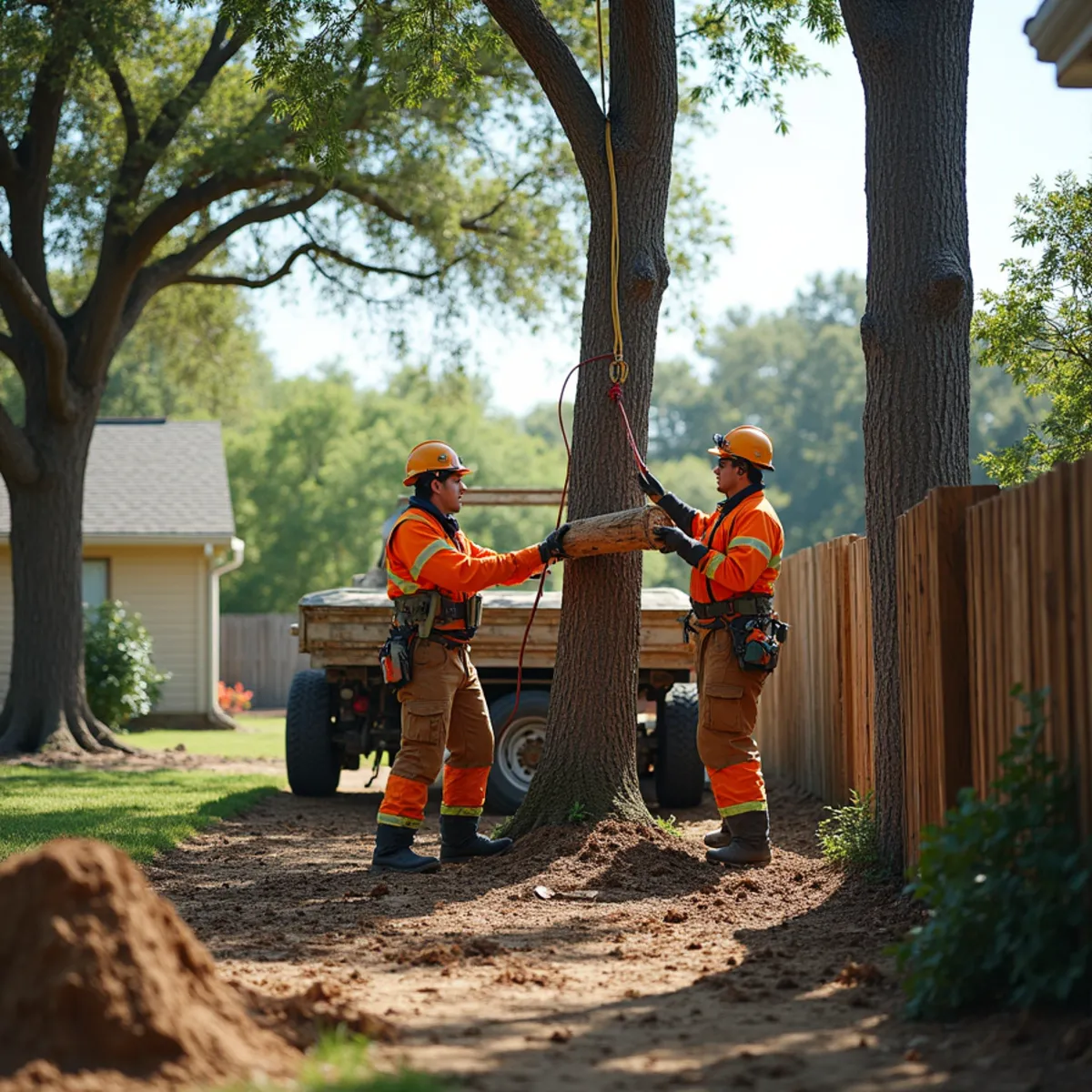 Controlled tree removal near residential home in Kendall County