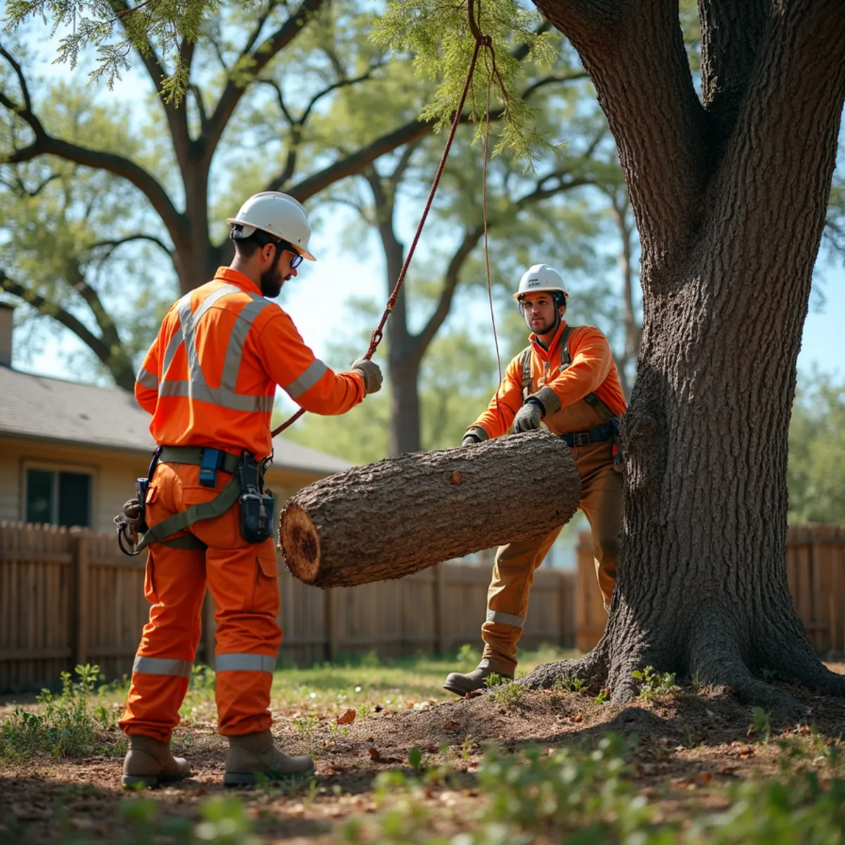 Controlled tree removal near residential home in La Vernia