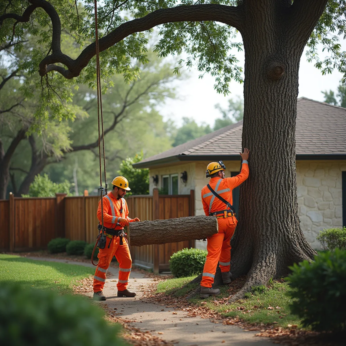 Controlled tree removal near residential home in Schertz