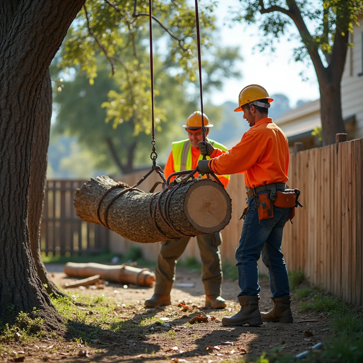 Controlled tree removal near residential home in Seguin