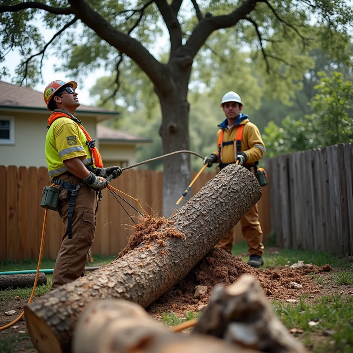 Controlled tree removal near residential home in Selma