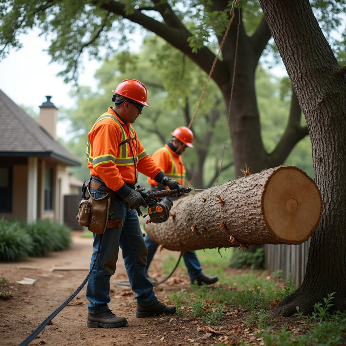 Controlled tree removal near residential home in Shavano Park