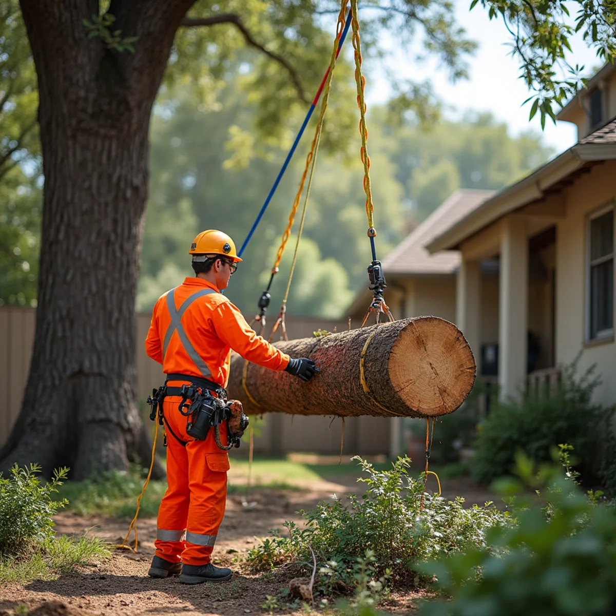 Controlled tree removal near residential home in St. Hedwig