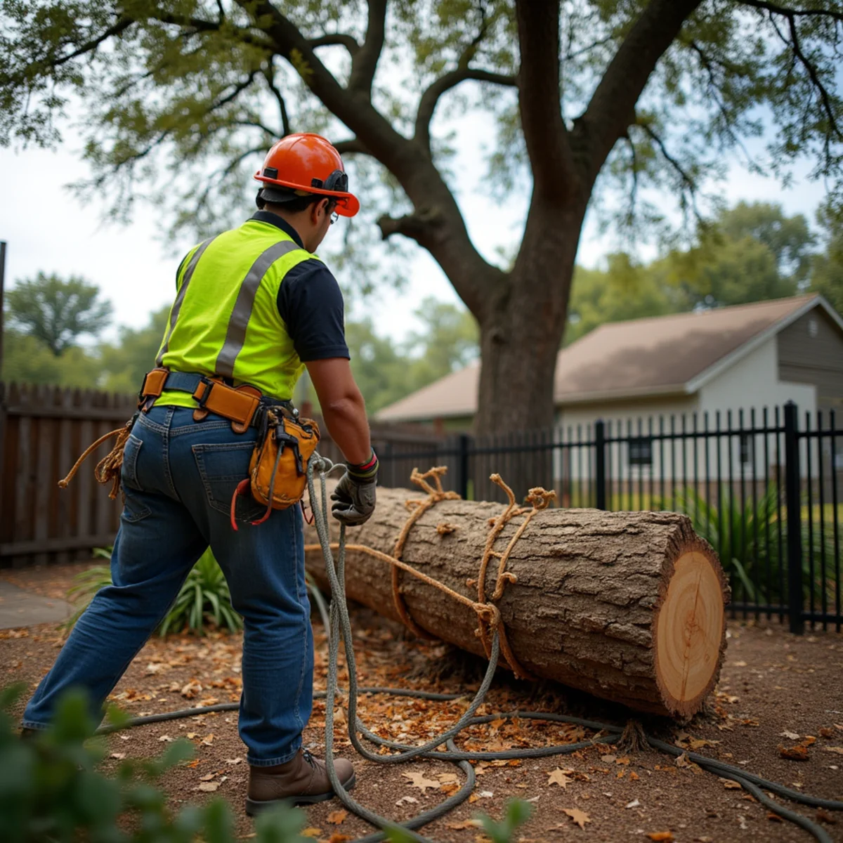 Controlled tree removal near residential home in Windcrest