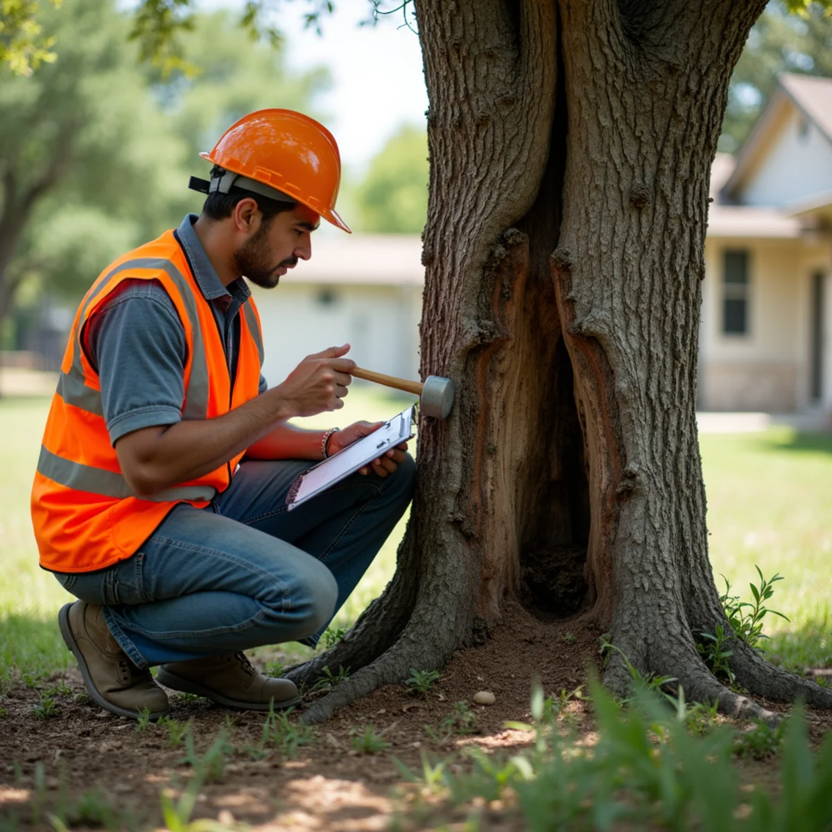 Certified arborist assessing tree health for Stump Grinding & Removal in San Antonio