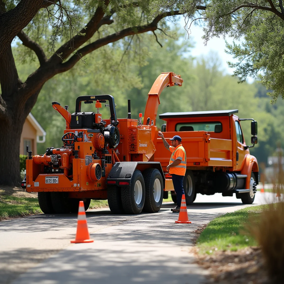 Heavy duty chipper and crane equipment during Stump Grinding & Removal