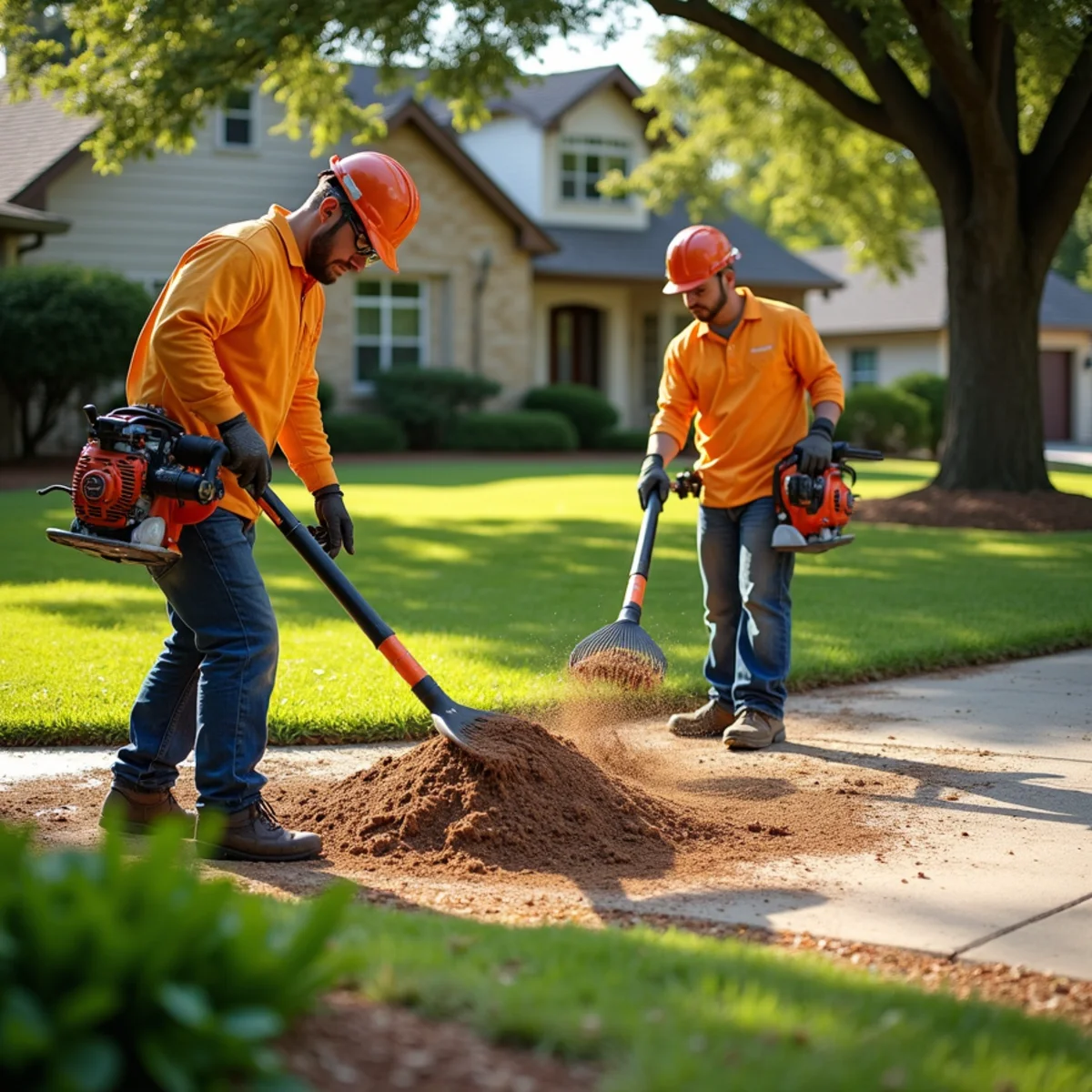 Complete lawn raking and debris haul-off following Stump Grinding & Removal