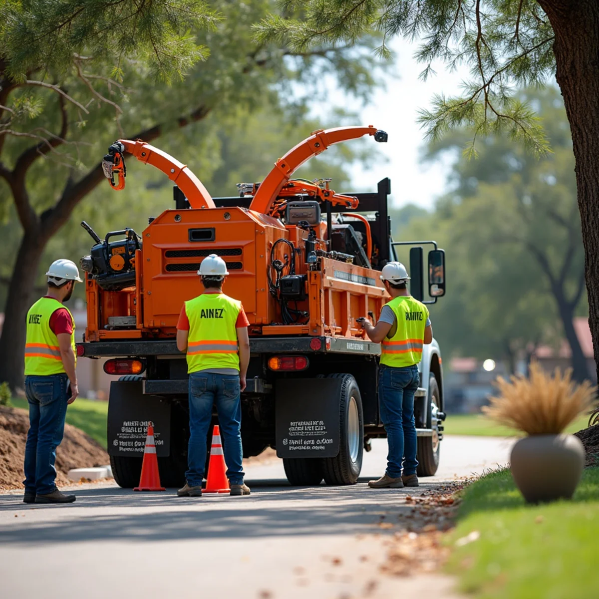 Heavy duty chipper and crane equipment during Tree Removal