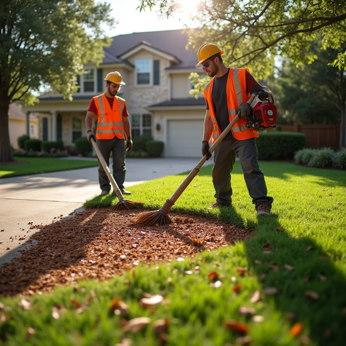 Complete lawn raking and debris haul-off following Tree Removal