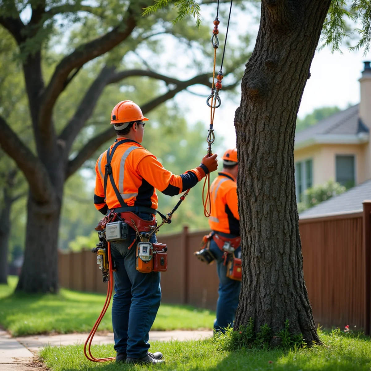 Specialized rope rigging and lowering system for Tree Trimming & Pruning