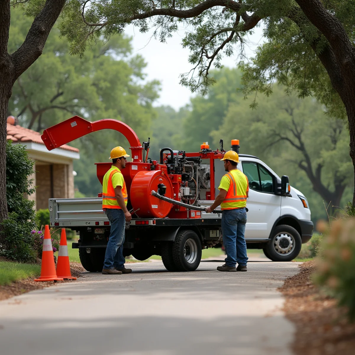 Heavy duty chipper and crane equipment during Tree Trimming & Pruning