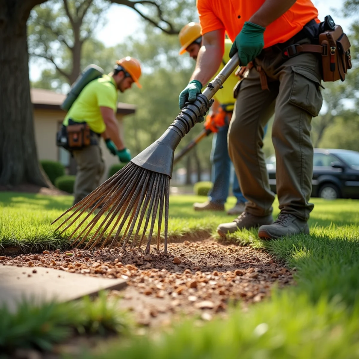 Complete lawn raking and debris haul-off following Tree Trimming & Pruning